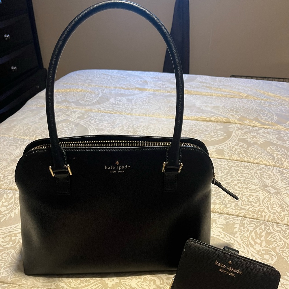 Kate Spade Elegant Black Leather Handbag and Wallet Set